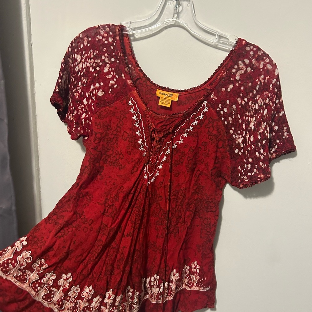 Sundance Red Short-Sleeve Embroidered Scoop-Neck Blouse